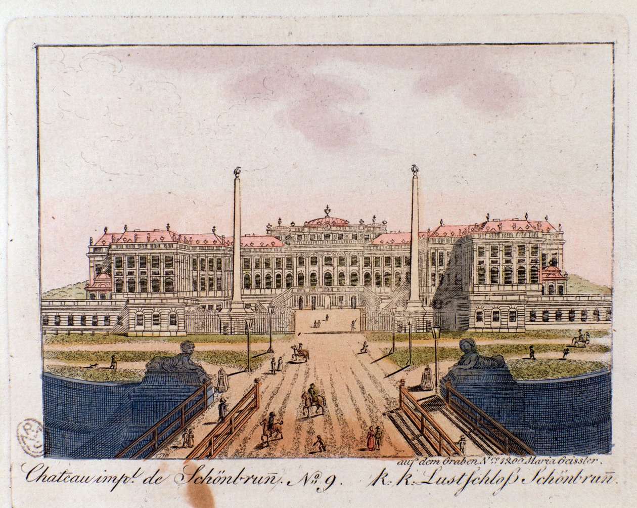 Ansicht des kaiserlichen Schlosses Schönbrunn (16.-17. Jahrhundert) in der Nähe von Wien, Österreich Gravur von 1815 Private Sammlung von Unknown artist