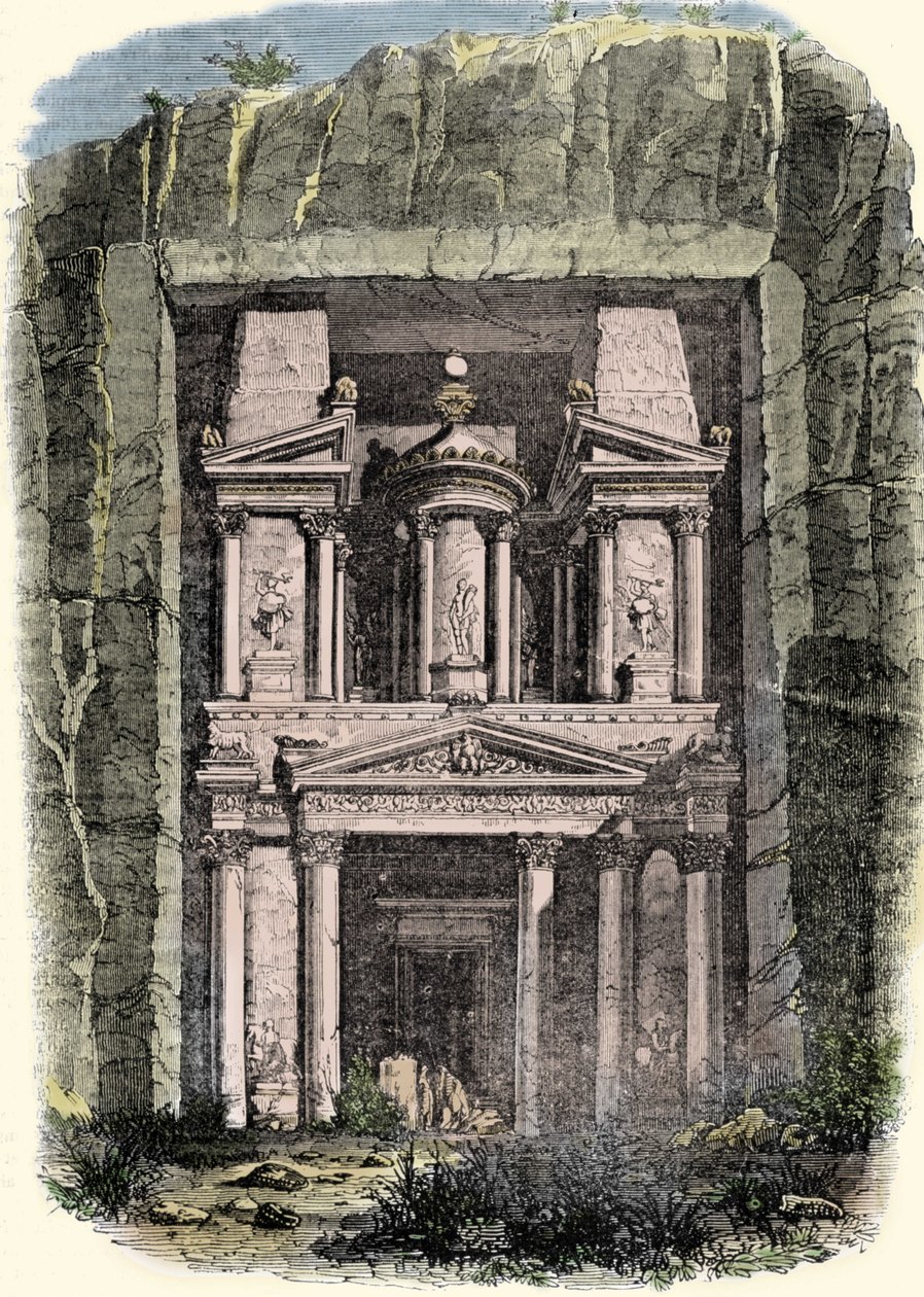 Ansicht des Khazneh (der Schatzkammer) von Petra in Jordanien, ehemalige Hauptstadt des Nabatäerreiches von Unknown artist