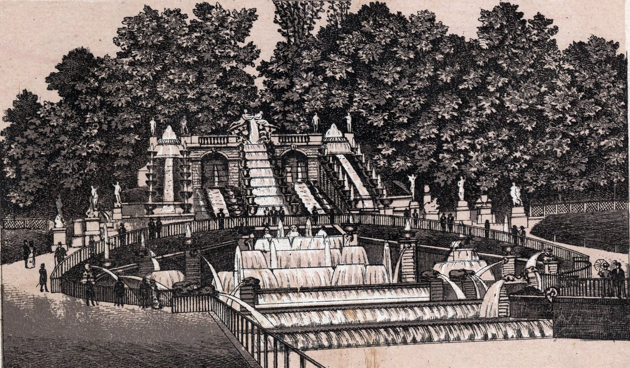 Blick auf den großen Wasserfall im Park von Saint-Cloud, Frankreich von Unknown artist