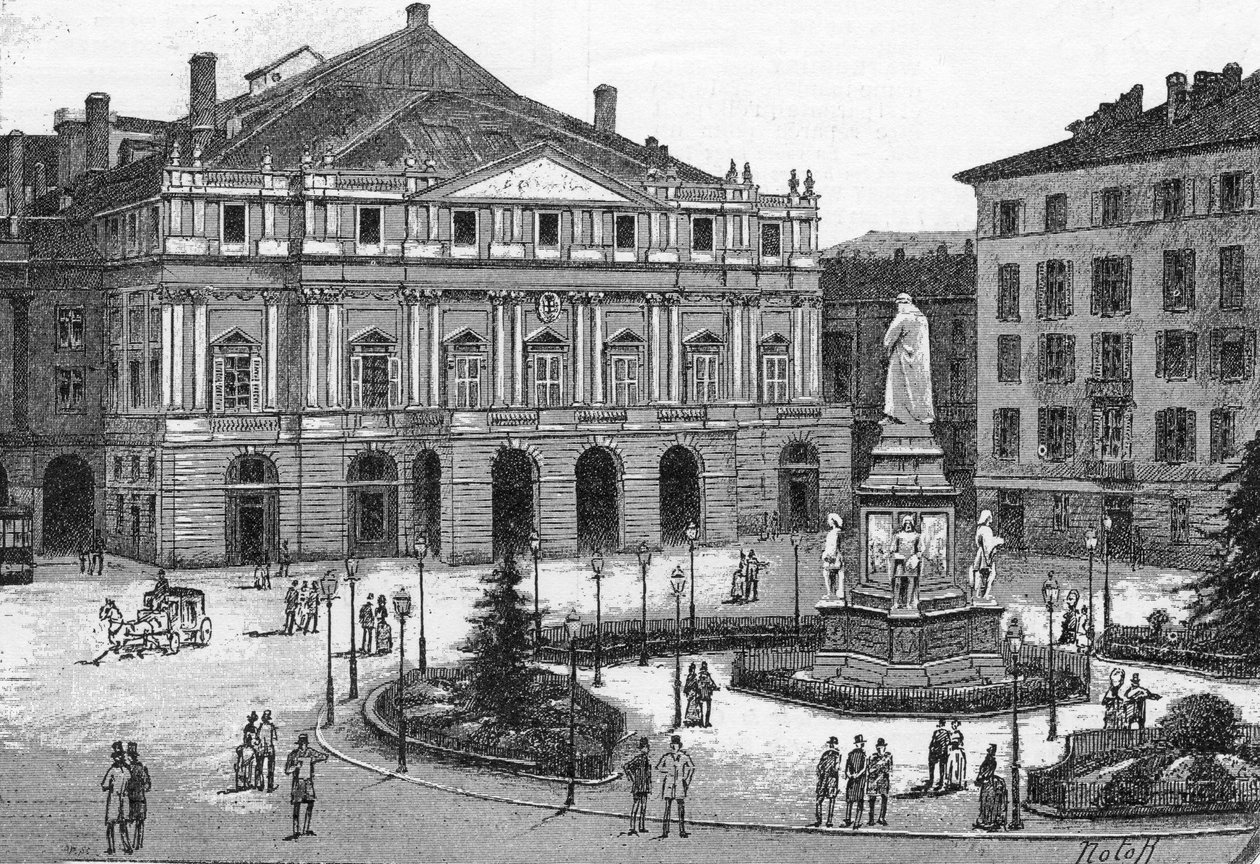 Ansicht des Theaters La Scala in Mailand, Italien. (Teatro alla Scala Milano) Gravur in 