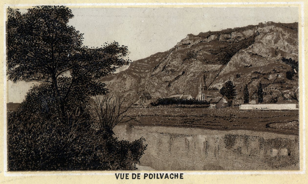 Ansicht des Dorfes Poilvache, Tal der Maas, Belgien. Chromolithographie des späten 19. Jahrhunderts. von Unknown artist