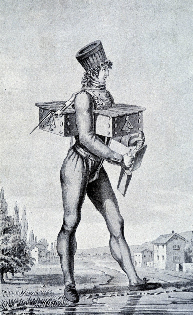 Kriegsanzug des 19. Jahrhunderts. Gravur des 19. Jahrhunderts von Unknown artist
