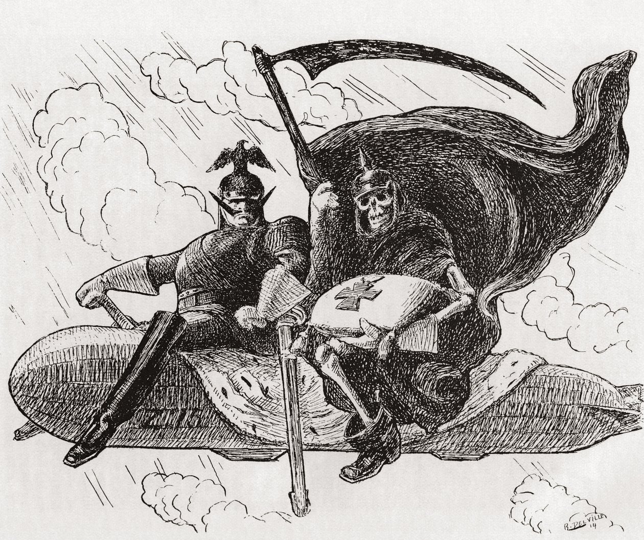 "Wir Zwei", Der Kriegsherr und sein Verbündeter: Ein deutscher Kommandant und ein Skelett oder der Tod, der auf einem Zeppelin sitzt von Unknown Artist