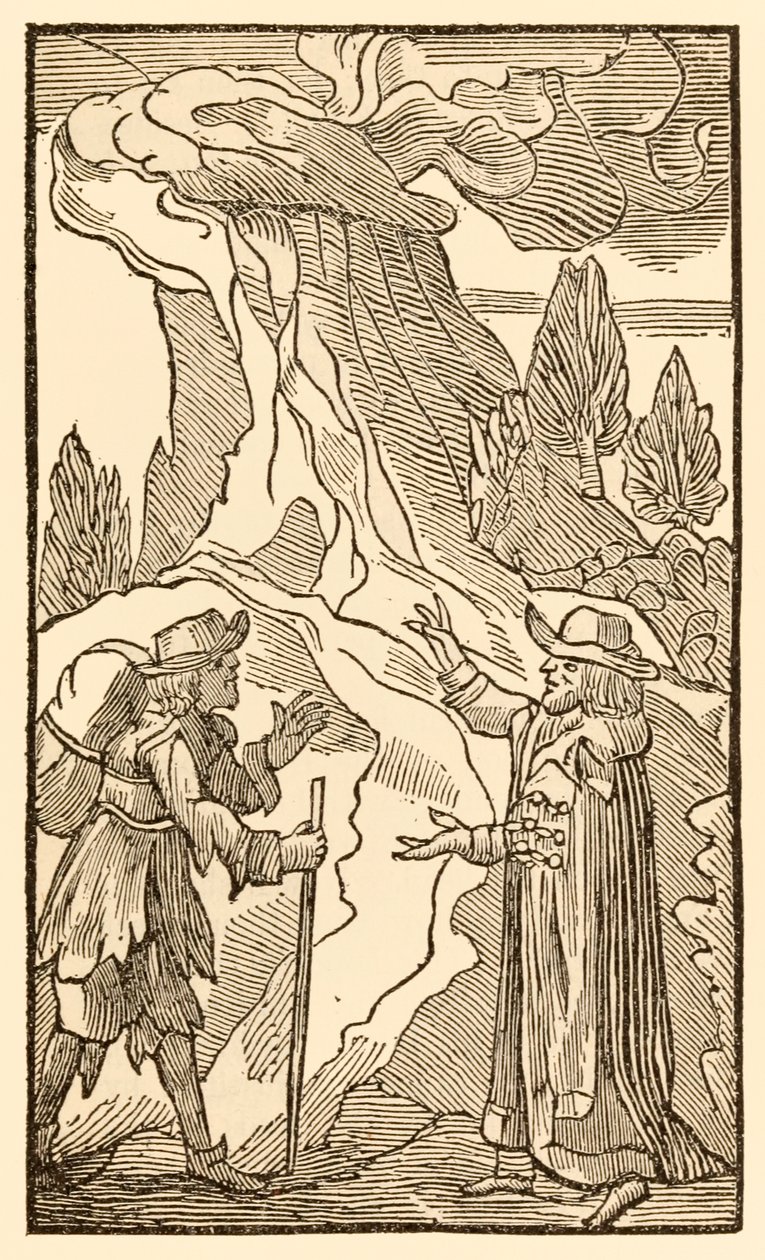 Wenn Christen auf den fleischlichen Menschen hören... aus The Pilgrims Progress From This World, To That Which Is To Come von John Bunyan (1628-1688), Mr. Worldly Wiseman schlägt vor, dass Christian seine Last ablegen kann von Unknown