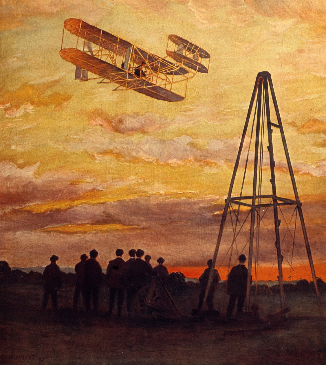 Wilbur Wrights Flugzeug (1867-1912) im Flug von Unknown Artist