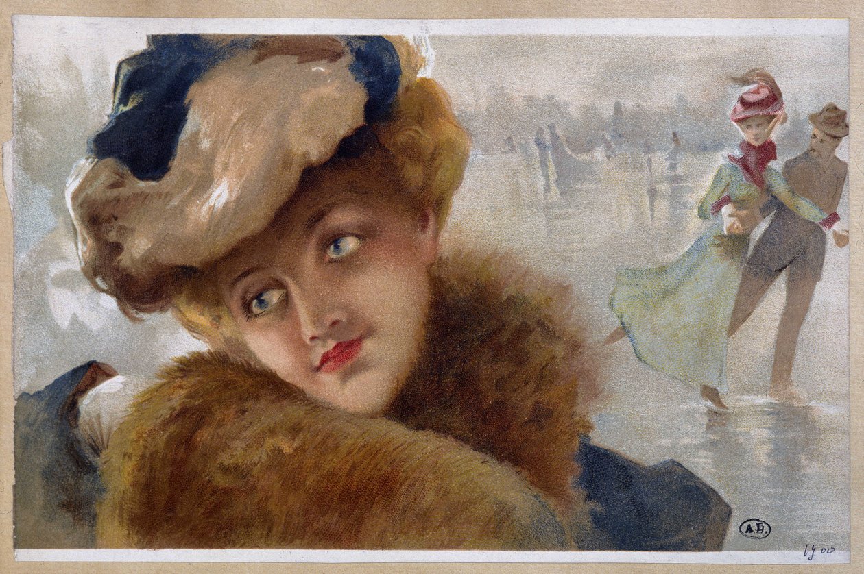Frauen auf einer Eisbahn - Chromo von Unknown Artist