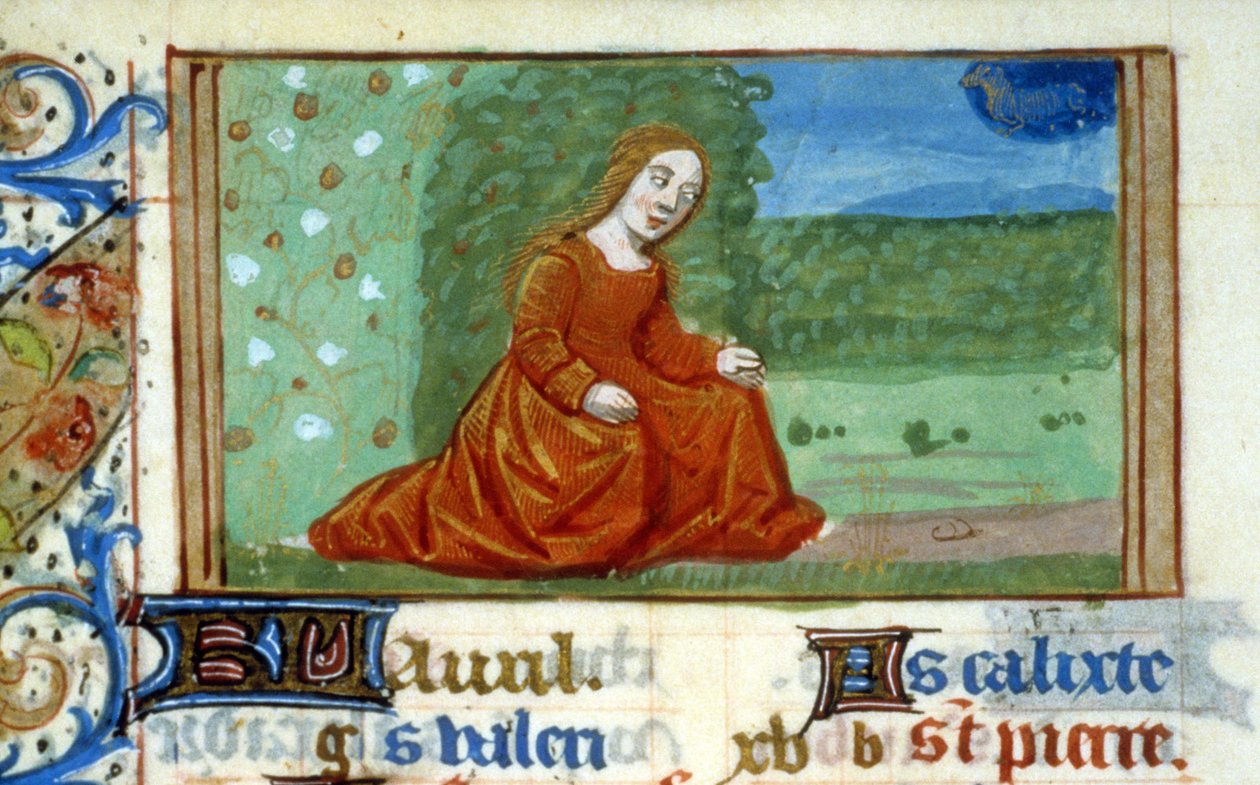 Junge Frau in einem Garten und Sternzeichen Stier - Miniatur von Unknown artist