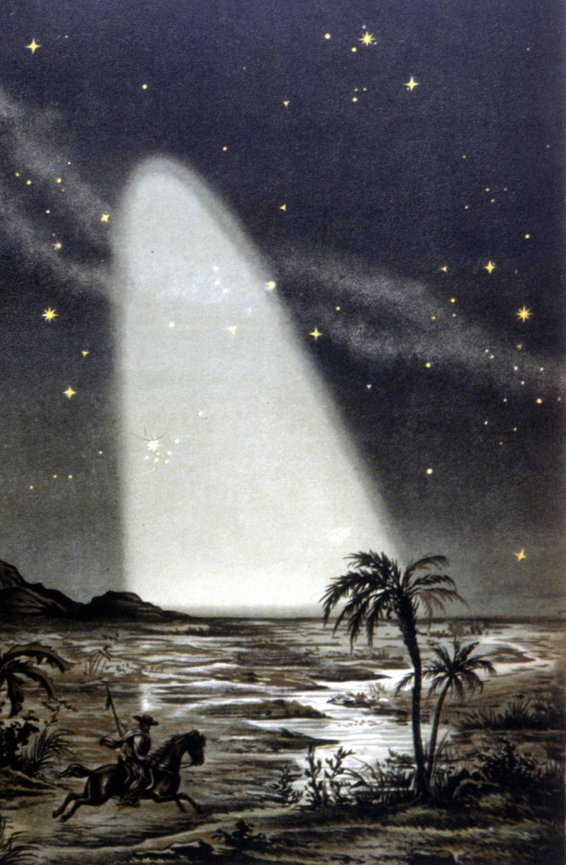 Zodiakallicht-Phänomen in der mexikanischen Savanne. Farblithographie des 19. Jahrhunderts. von Unknown artist