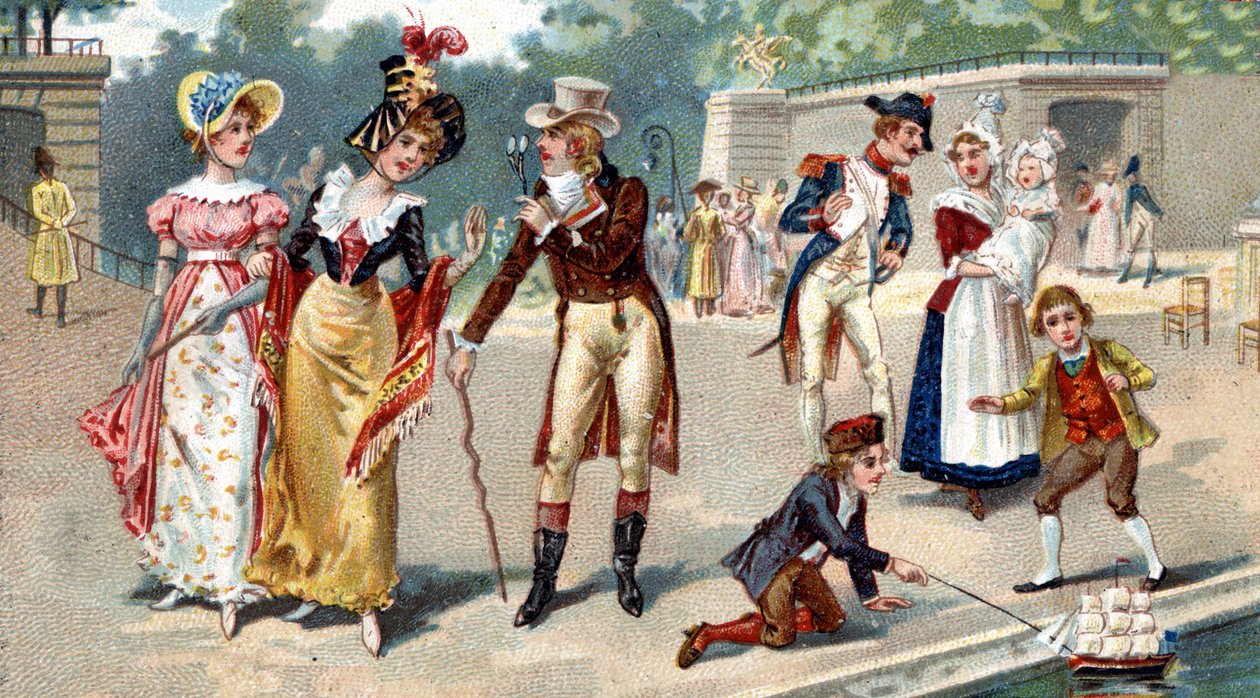Der Tuileriengarten Ende des 18. Jahrhunderts. Liebig-Chromolithographie des 19. Jahrhunderts von Unknown artist