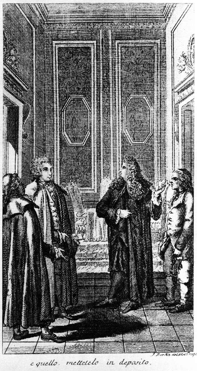 Die Verhaftung des Libertin Giacomo Casanova (1725-1798), Abenteurer und italienischer Schriftsteller. Gravur des 19. Jahrhunderts von Unknown artist