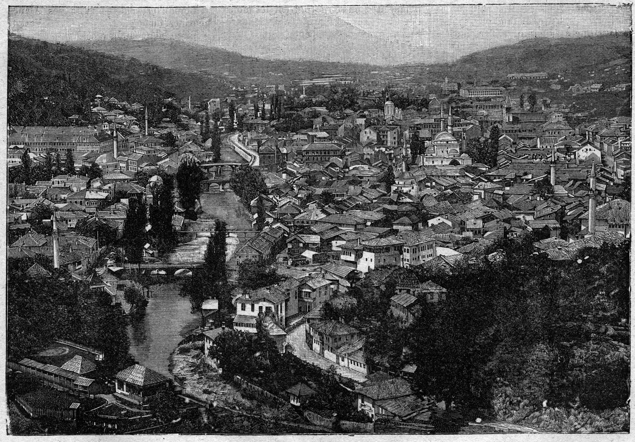 Ansicht der Stadt Sarajevo im Jahr 1894 - Ansicht der Stadt Sarajevo im Jahr 1894 - Gravur von Unknown artist