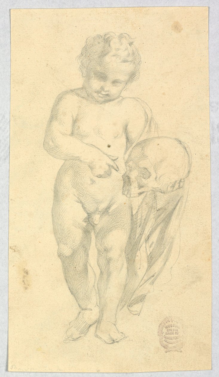 Zeichnung, Kind mit einem Schädel, 16.–19. Jahrhundert von Unknown artistUnknown artist