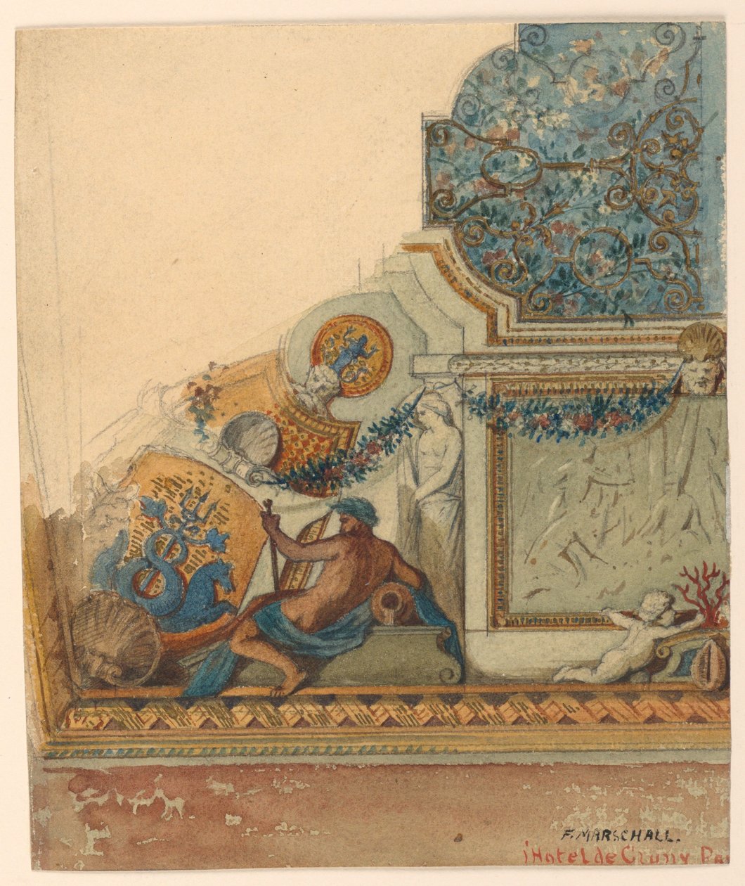 Zeichnung, Eckdetail der Decke, Hôtel de Cluny, Paris, ca. 1885 von Unknown artistUnknown artist