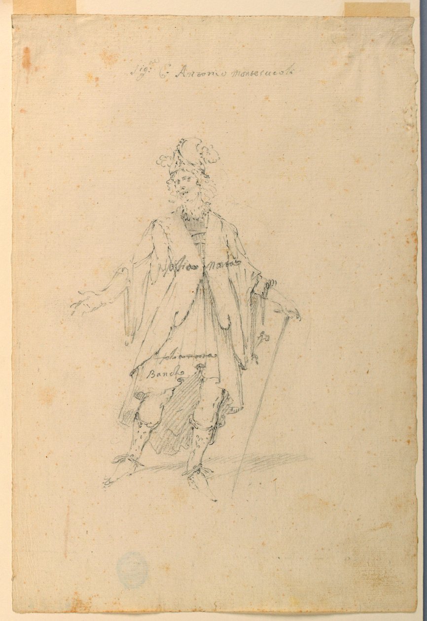 Kostümentwurf: Ein Mann in fantastischer Kleidung für ein Ballett, ca. 1720 von Unknown artistUnknown artist