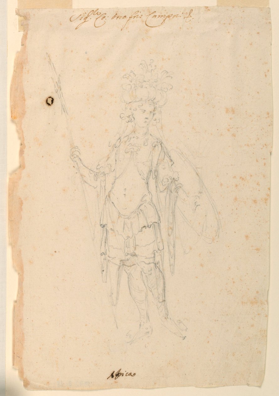 Zeichnung, Kostümentwurf: Afrika für ein Ballett, ca. 1720 von Unknown artistUnknown artist