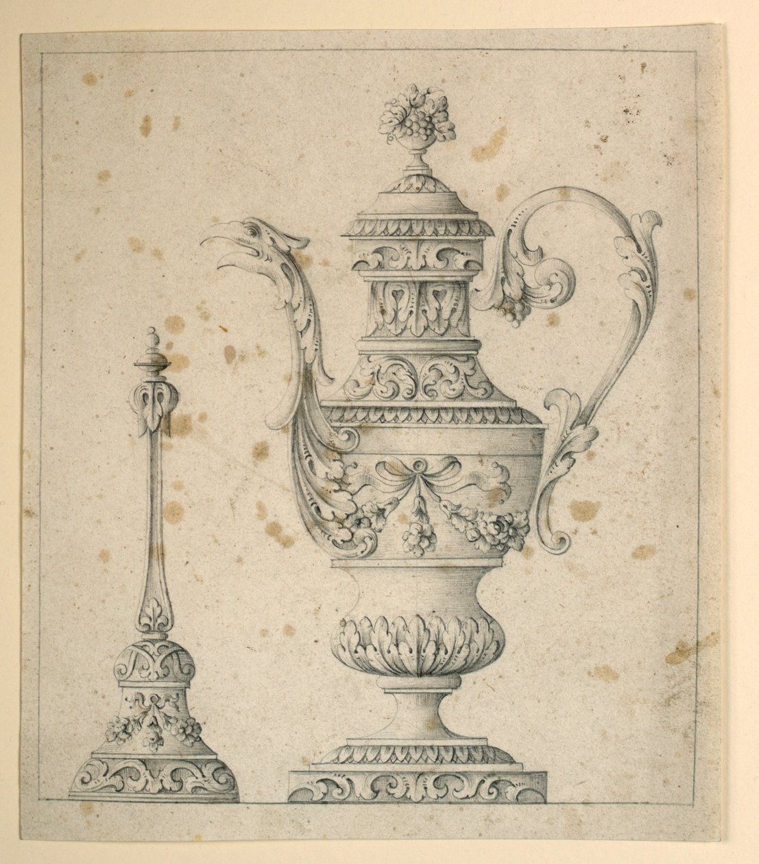 Zeichnung, Verzierte Kanne und Handglocke, 1860–80 von Unknown artistUnknown artist