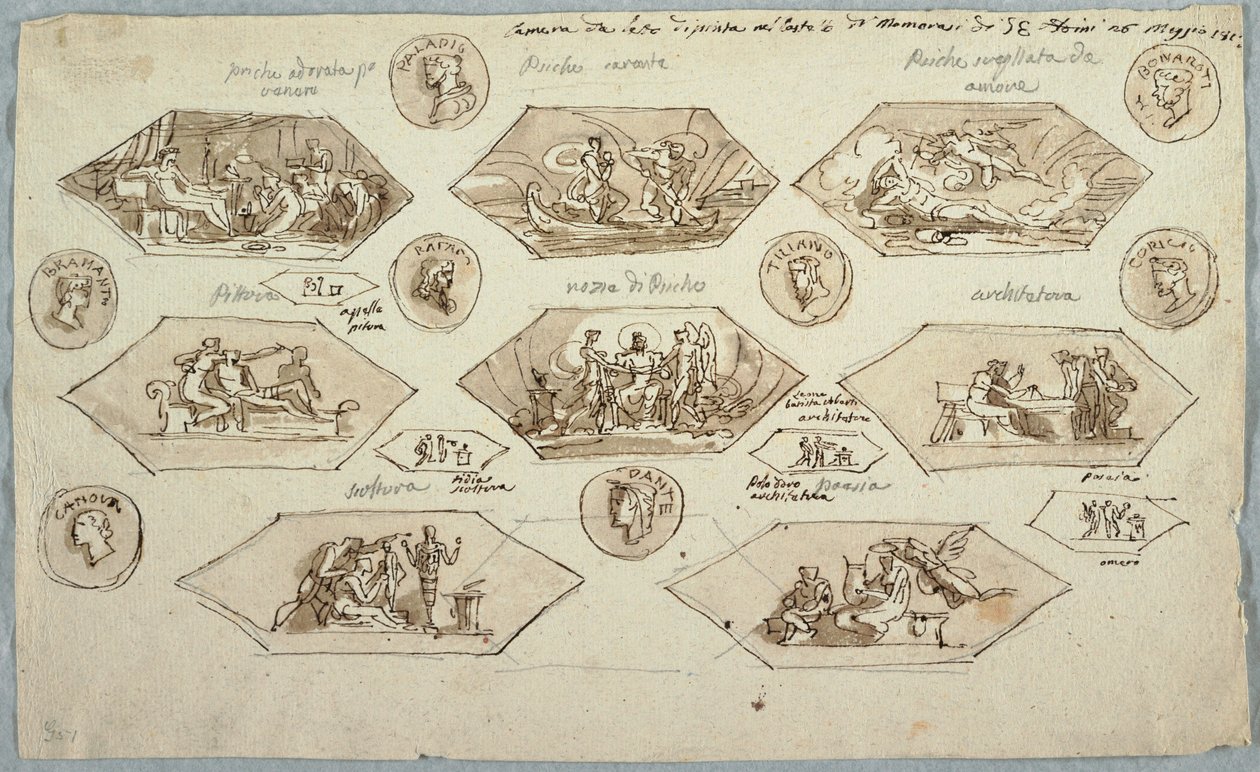 Zeichnung, Dekoration für die Decke eines Schlafzimmers in der Villa Aldini, Montmorency, 1813 von Unknown artistUnknown artist
