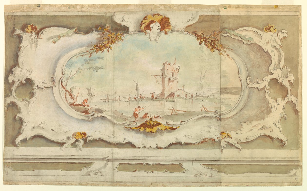 Zeichnung, Dekorative Kartusche mit einer Landschaft, ca. 1770 von Unknown artistUnknown artist