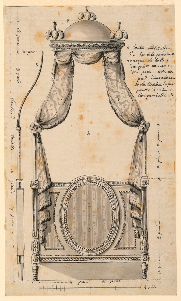 Zeichnung, Entwurf für ein Bett im polnischen Stil, 1780 von Unknown artistUnknown artist