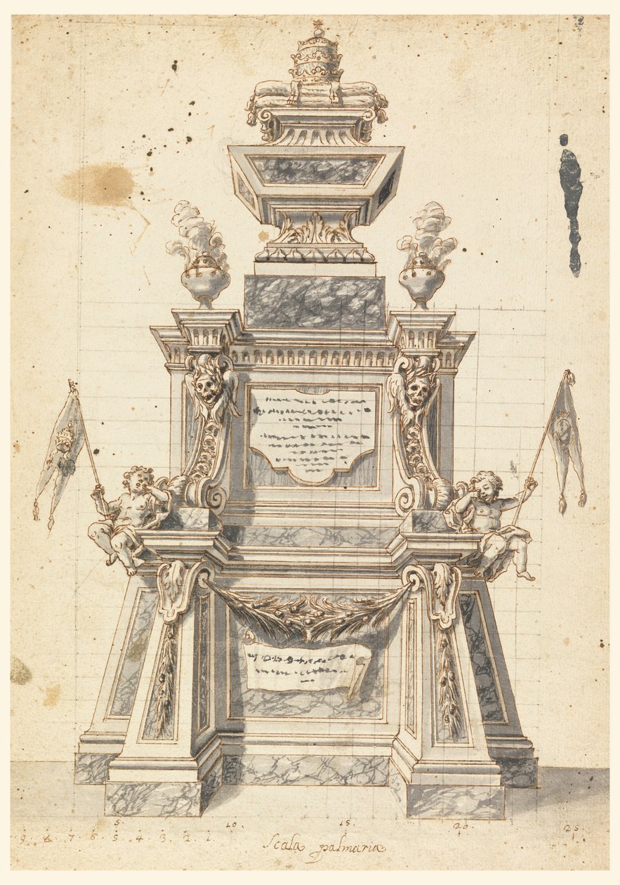 Zeichnung, Entwurf für einen Katafalk für den Gedenkgottesdienst eines Papstes, wahrscheinlich Clemens XI., 1721 von Unknown artistUnknown artist