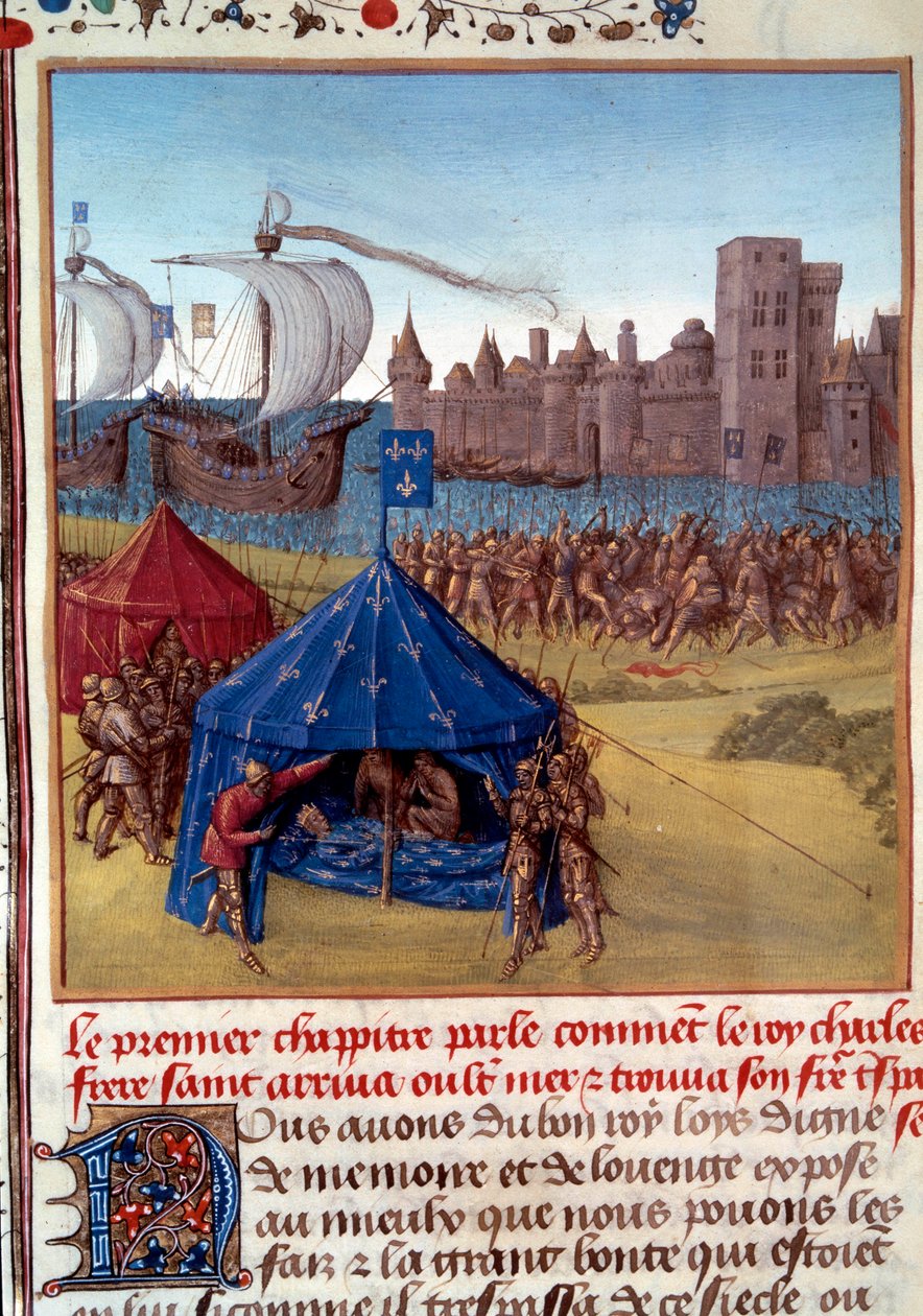 8. Kreuzzug: Der Tod von Ludwig IX. durch die Pest in Tunis Miniatur aus „Le livre des faits de Monseigneur Saint Louis“ von Unknown artist
