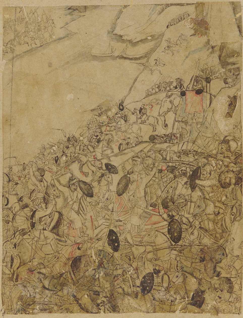 Eine Schlacht am Ufer eines Flusses von Unknown artist