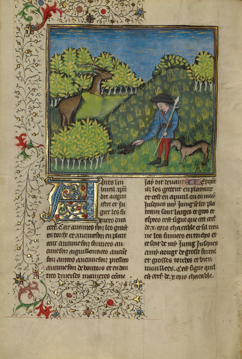 Ein Jäger und ein Hund untersuchen die Spur eines Hirsches von Unknown artist
