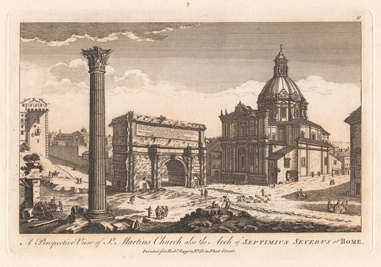 Eine perspektivische Ansicht der St. Martins Kirche und des Bogens von Septimius Severus in Rom von Unknown artist