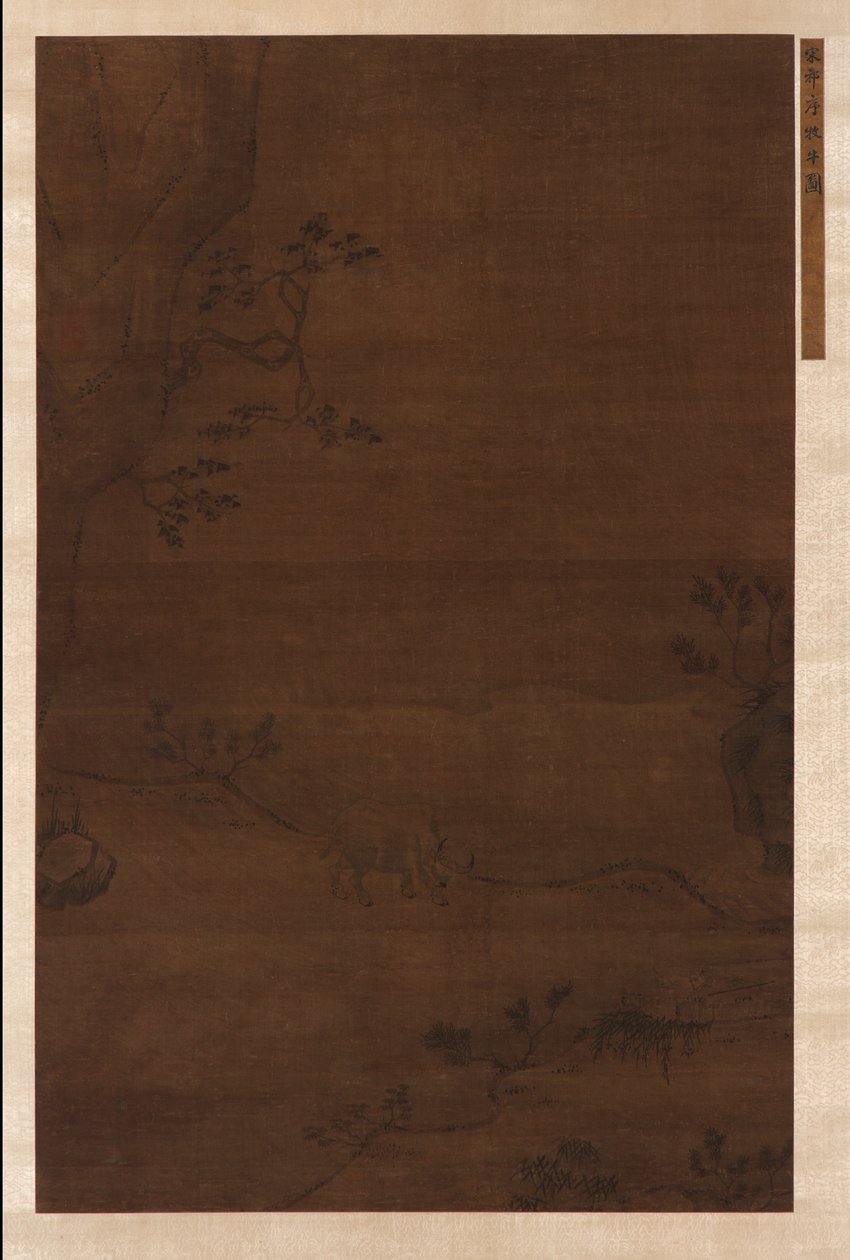 Ein Wasserbüffel und ein Hirtenjunge in der Nähe eines Baches von Unknown artist