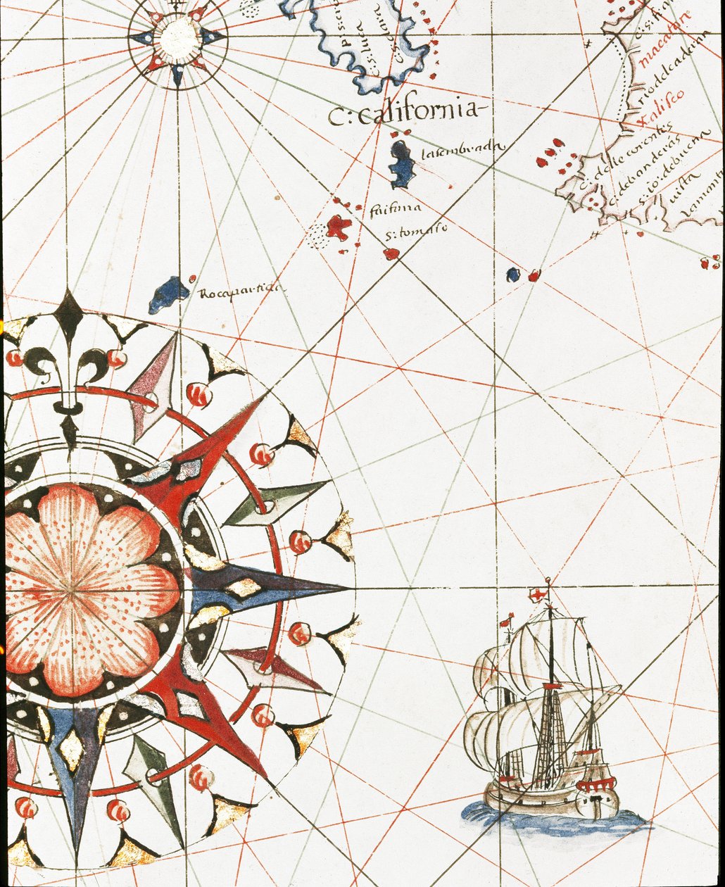 Eine Galeone segelt vor der Küste Kaliforniens (Detail des Portulans von Castellini) von Unknown artist