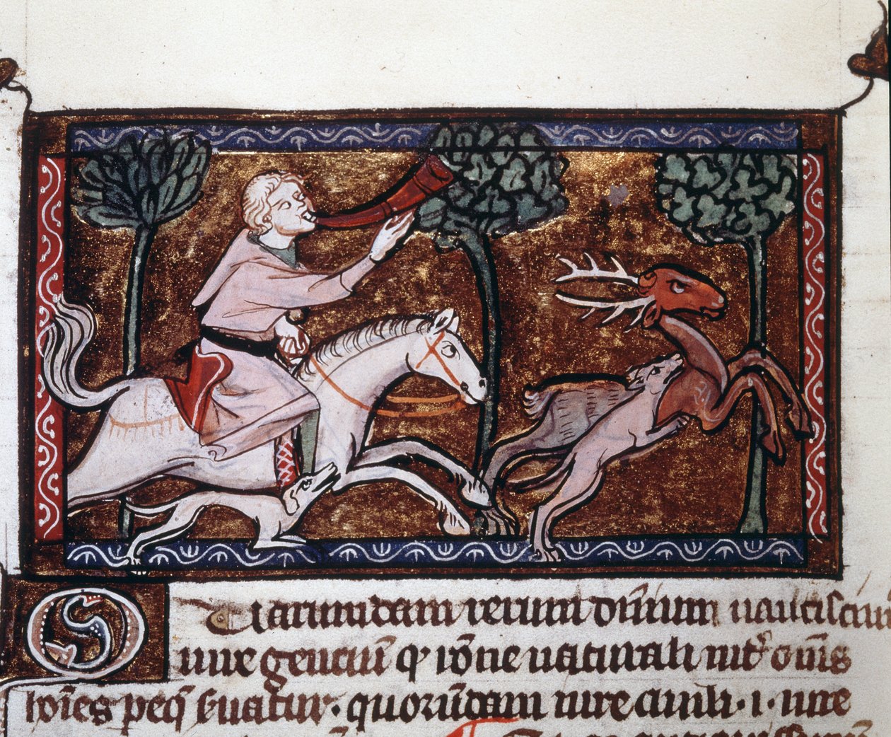 Ein Adliger jagt einen Hirsch. Manuskript aus dem 15. Jahrhundert von Unknown artist