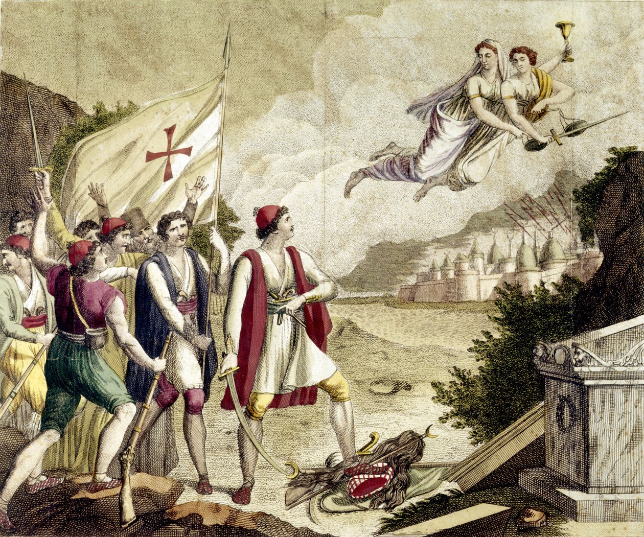 Allegorie des Wiedererwachens des nationalistischen Gefühls Griechenlands unter osmanischer Herrschaft, das zum griechischen Unabhängigkeitskrieg (1821-1830) oder zur griechischen Revolution führte von Unknown artist