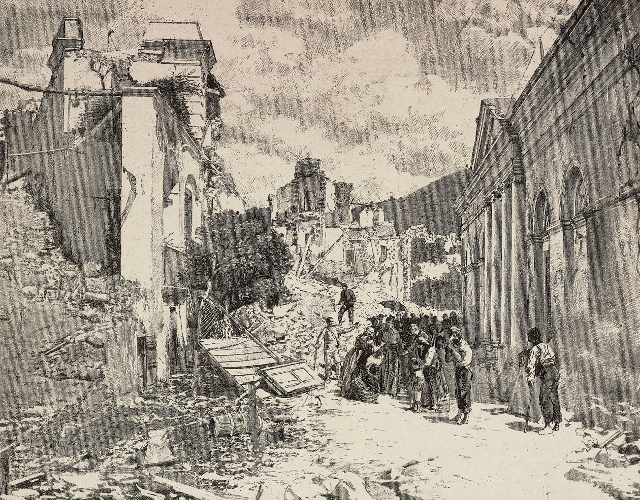 Unter den Ruinen nach dem Erdbeben im Seebad Balliazzi, Italien von Unknown artist