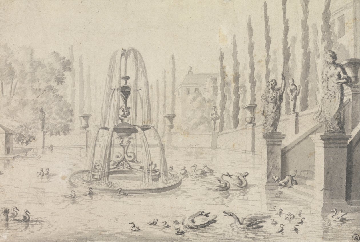 Ein Zierteich und Brunnen von Unknown artist