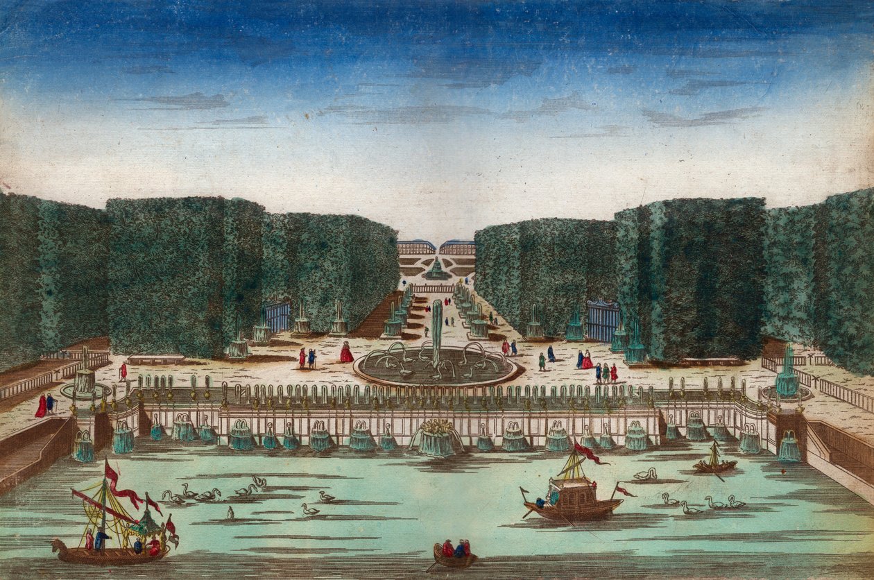 Aquae Lapsus in Hortis Versalicis - Optische Ansicht der Wasserfälle von Versailles im 18. Jahrhundert - Illustration um 1760 von Unknown artist