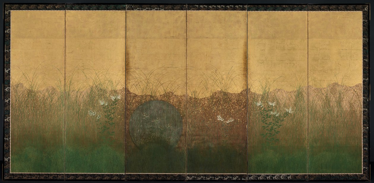Herbstabend mit Vollmond auf der Musashino-Ebene von Unknown artist