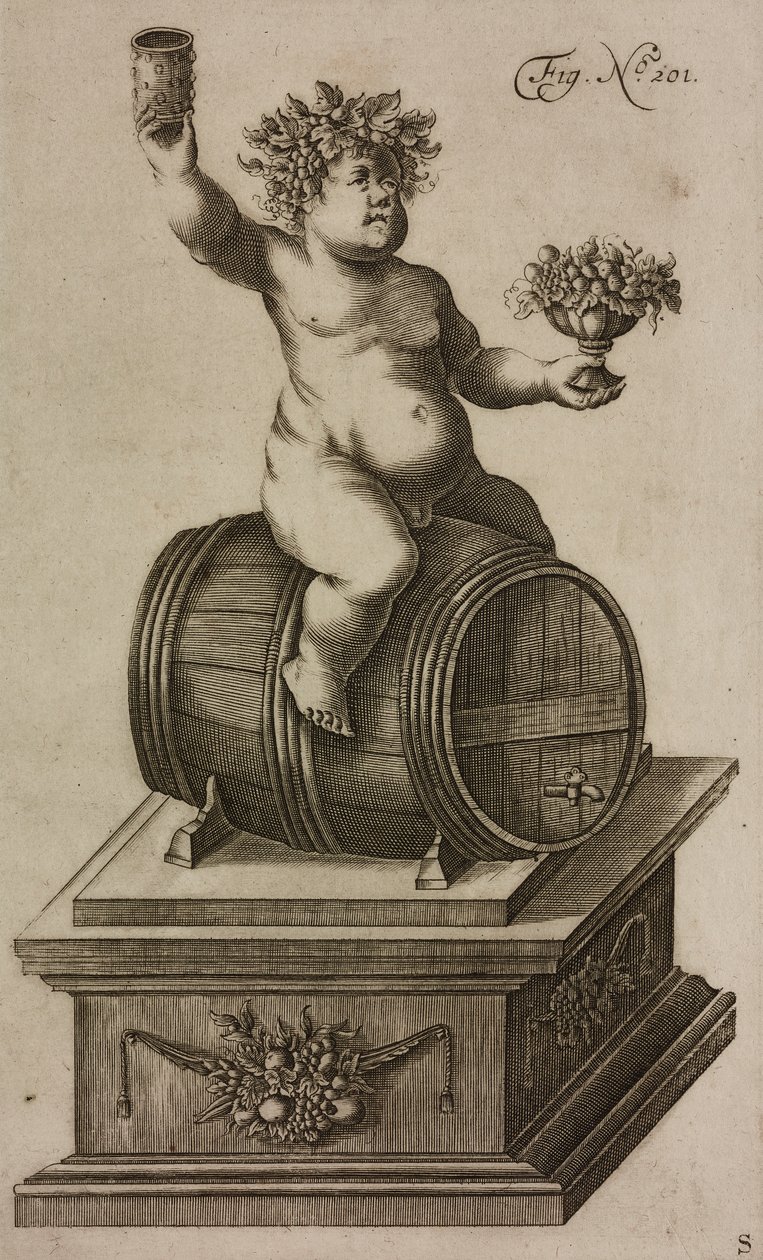 Bacchus auf Fass, Mannequin zum Feuerwerksabschuss, aus Grand Art d