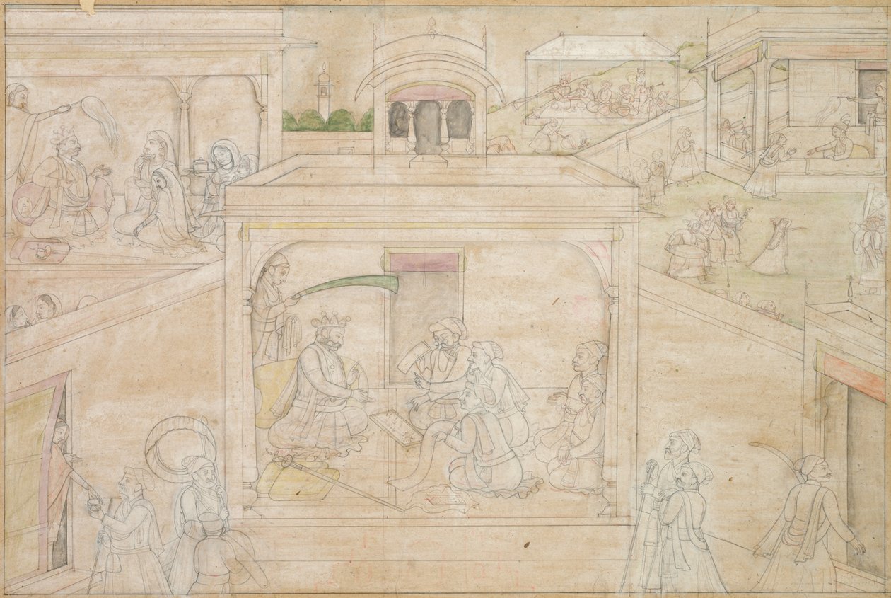 Bhimas Beratung mit dem Astrologen: Szene aus den Nala-Damayanti-Zeichnungen von Unknown artist