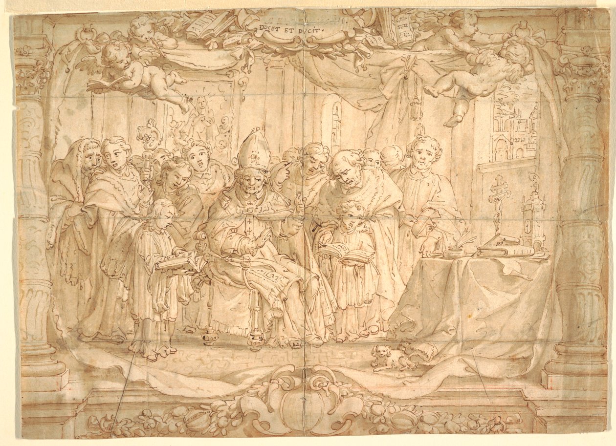 Bischof mit einer Gruppe von Menschen von Unknown artist
