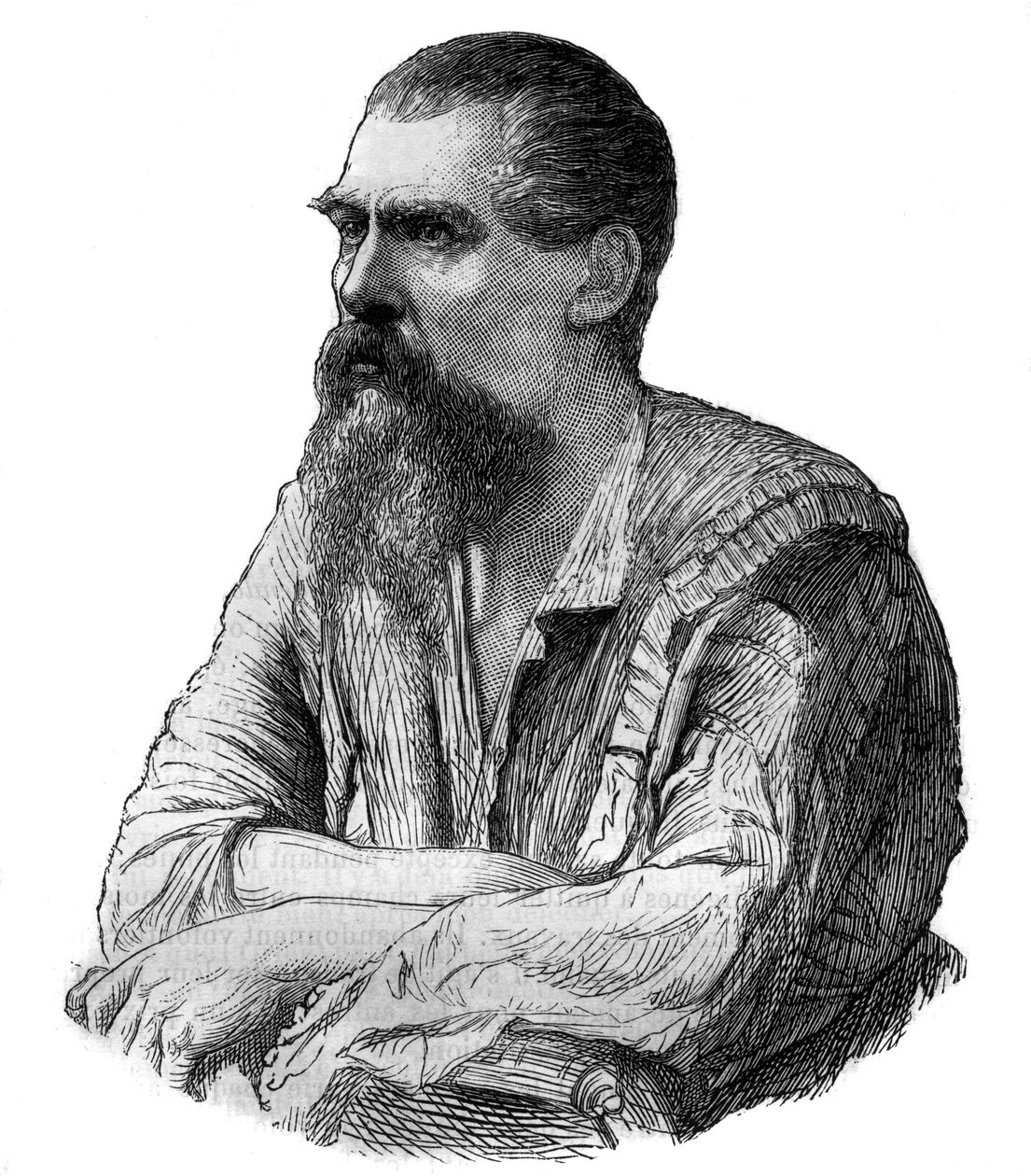 Captain Richard Burton, britischer Entdecker, Schriftsteller, Soldat und Diplomat - Porträt des britischen Entdeckers, Schriftstellers und Linguisten Sir Richard Francis Burton (1821-1890) - Gravur in „Picturesque History of Great Voyages in the Nineteenth von Unknown artist