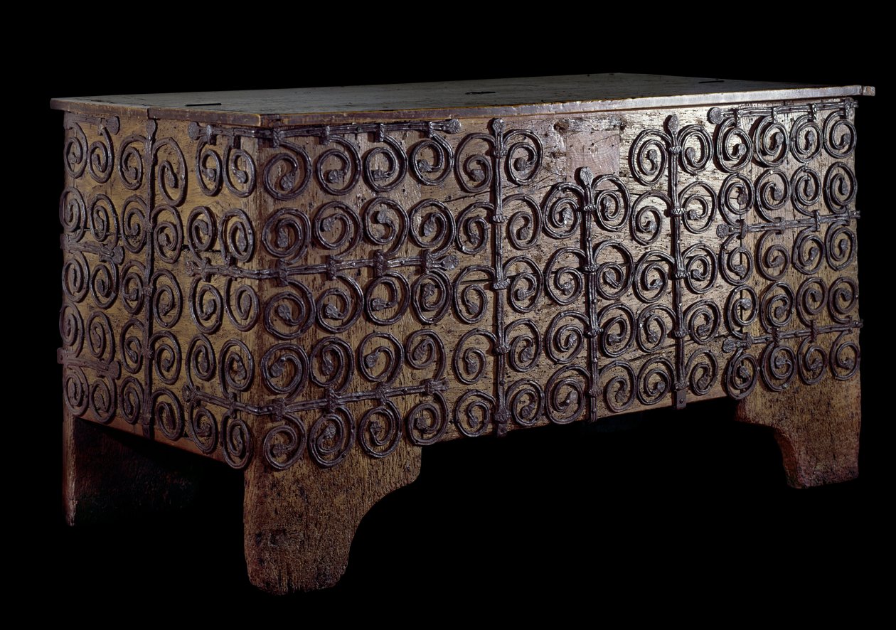 Truhe aus Schmiedeeisen und Holz. 14. Jahrhundert Paris, Kunstgewerbemuseum. von Unknown artist