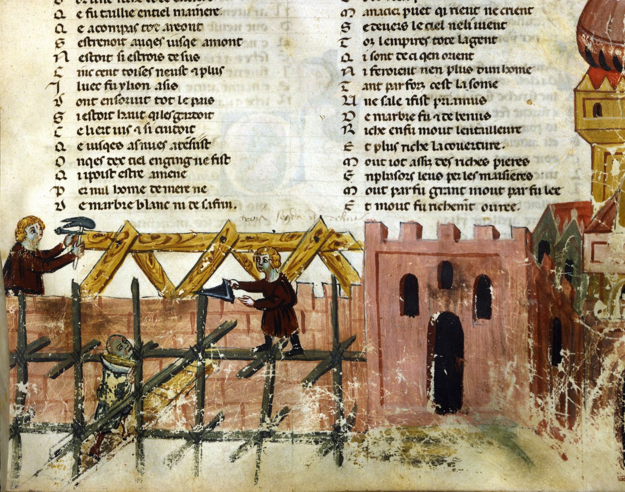 Bauszene. Miniatur aus dem „Roman de Troy“ von Benoit de Saint Maure. 14. Jahrhundert, Biblioteca Marciana, Venedig von Unknown artist