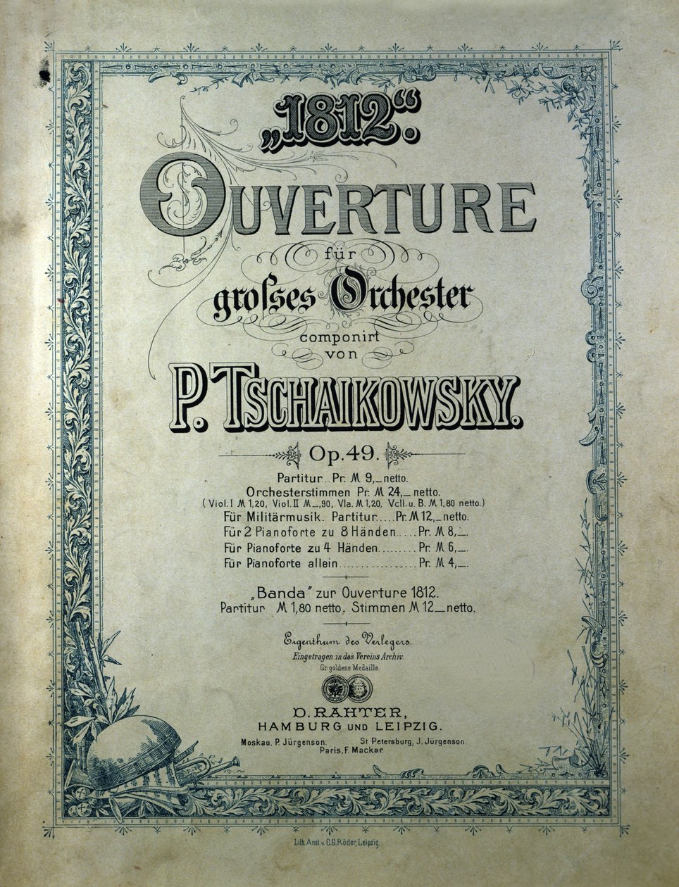Titelblatt der Ouvertüre „Das Jahr 1812“ Opus 49 von Piotr Iljitsch Tschaikowski von Unknown artist
