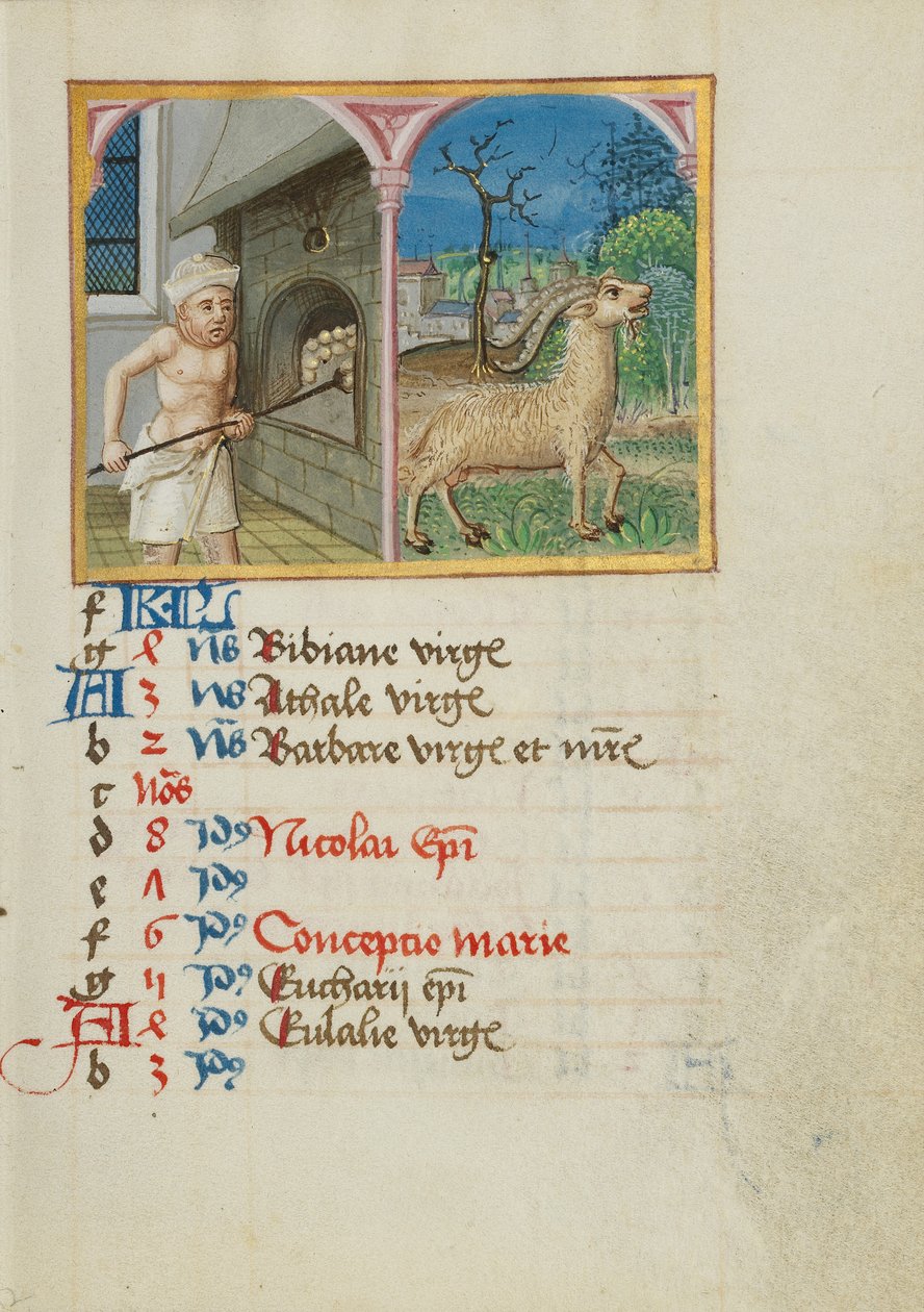 Dezember-Kalenderseite; Brot backen; Steinbock von Unknown artist