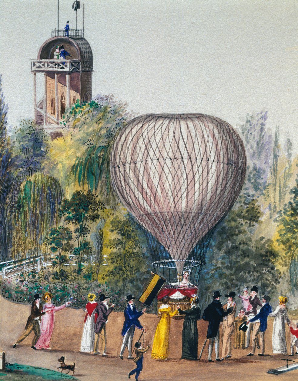 Abflug des Heißluftballons, Aquarell, Wien, Österreich von Unknown artist