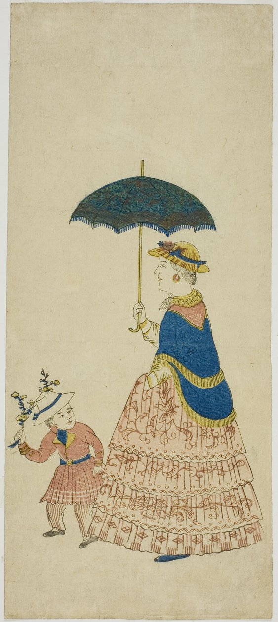 Niederländische Dame mit Sonnenschirm und kleinem Jungen (Orando fujin to kodo mo) von Unknown artist