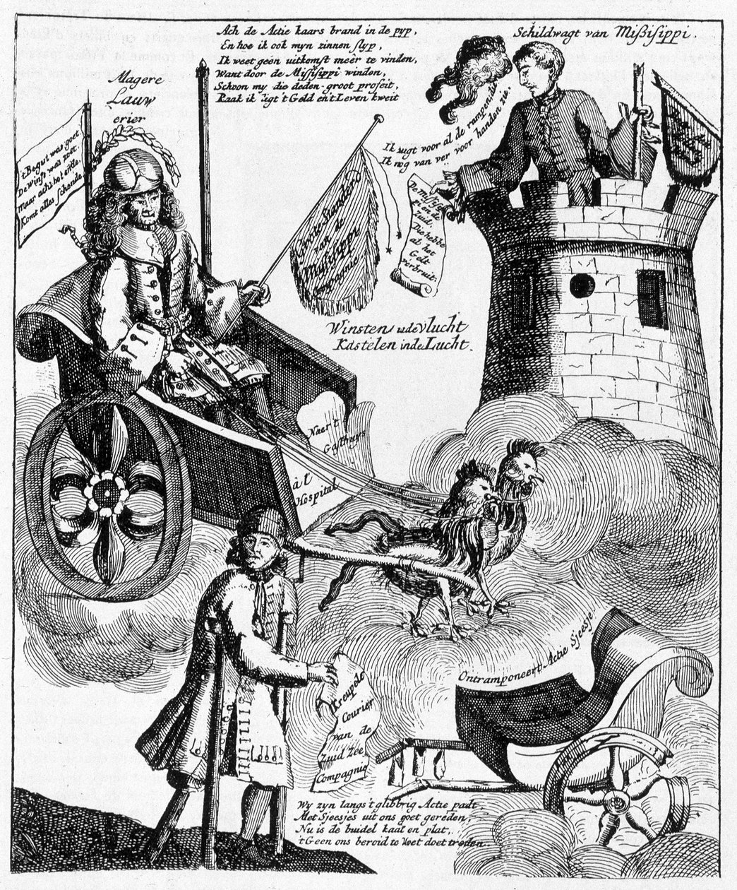 Niederländischer satirischer Druck gegen John Law (1671-1729), zum Mississippi-Fall von Unknown artist