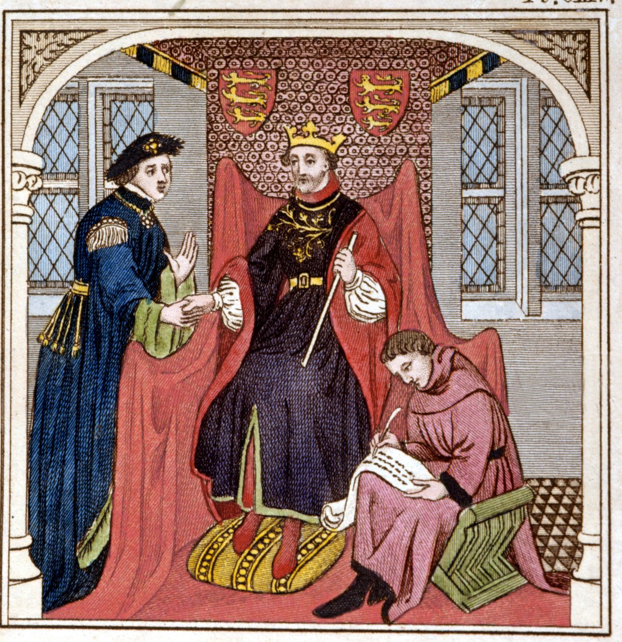 Eduard III. (1312 - 1377) empfängt Graf Guy von Flandern. Gravur aus dem späten 18. Jahrhundert. Bibl. di Brera, Mailand von Unknown artist