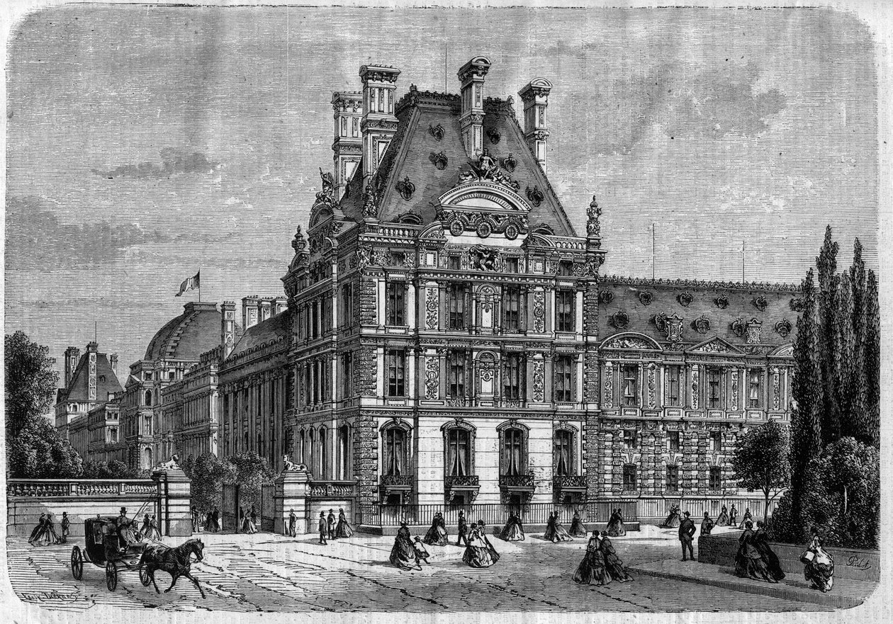 Außenansicht des Pavillon de Flore im Palais des Tuileries und der Galerie du bord de l