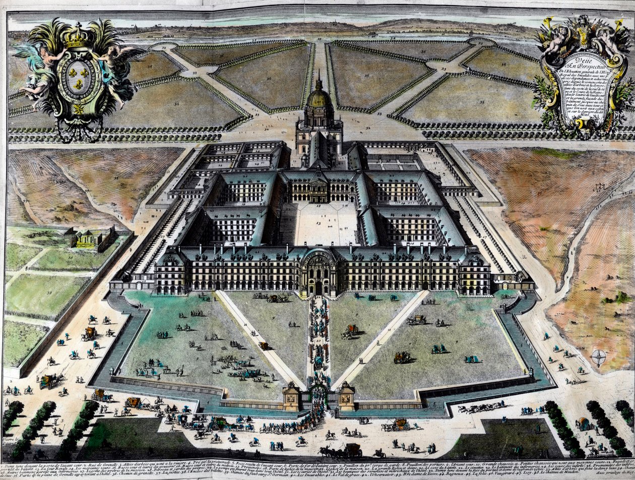 Außenansicht des Hôtel des Invalides in Paris im 18. Jahrhundert. Gravur des 18. Jahrhunderts. Private Sammlung. von Unknown artist
